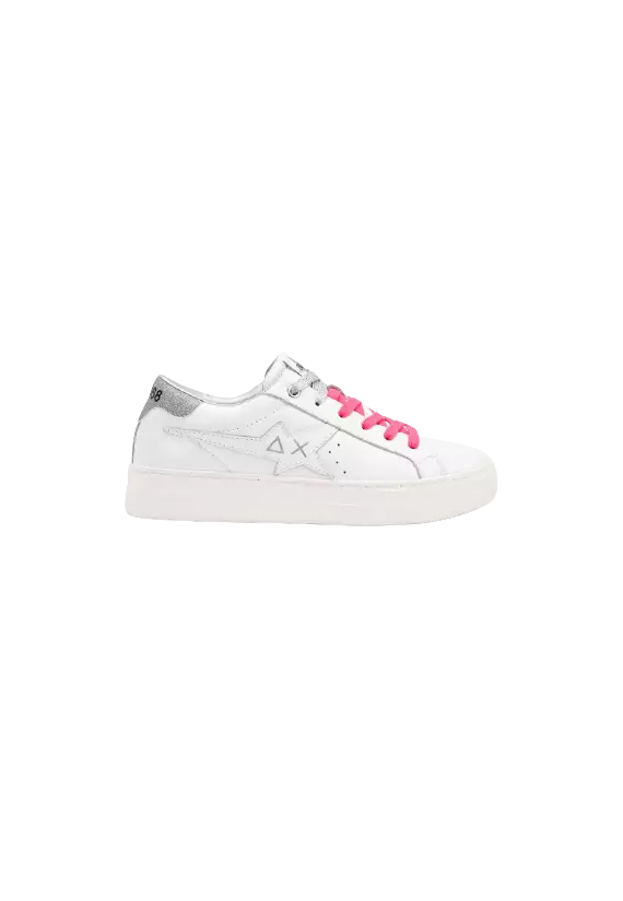 sneakers bianche da donna con lacci fluo e dettagli glitterati | SUN68 sneakers bianche da donna con lacci fluo e dettagli glitterati | SUN68