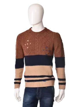 BOB COMPANY Maglione Uomo Ivon A-TI Maglia Ricamata Marrone Blu Ita...