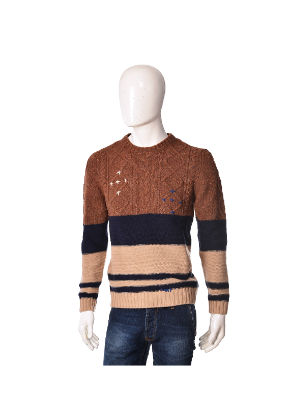 BOB COMPANY Maglione Uomo Ivon A-TI Maglia Ricamata Marrone Blu Ita