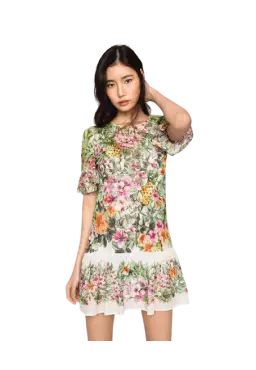 abito flowers neve donna con stampa ibiscus con volant | TWINSET abito flowers neve donna con stampa ibiscus con volant | TWINSET