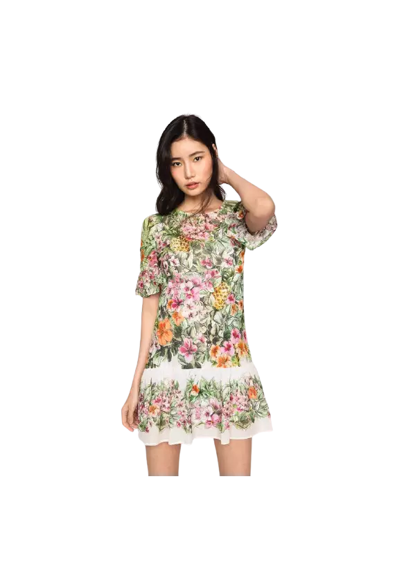 abito flowers neve donna con stampa ibiscus con volant | TWINSET abito flowers neve donna con stampa ibiscus con volant | TWINSET