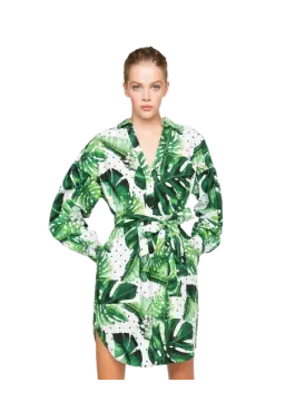 Abito chemisier donna con stampa foglie tropicale pois verde | TWINSET Abito chemisier donna con stampa foglie tropicale pois verde | TWINSET