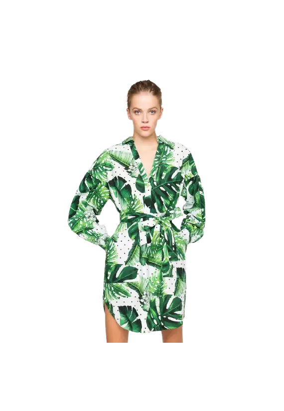 Abito chemisier donna con stampa foglie tropicale pois verde | TWINSET Abito chemisier donna con stampa foglie tropicale pois verde | TWINSET
