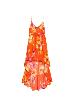 Abito arancione donna con stampa Hibiscus Flame | TWINSET Abito arancione donna con stampa Hibiscus Flame | TWINSET