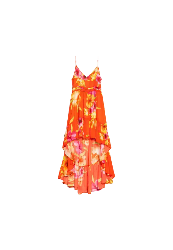 Abito arancione donna con stampa Hibiscus Flame | TWINSET Abito arancione donna con stampa Hibiscus Flame | TWINSET
