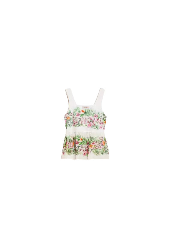 Top neve donna con stampa hibiscus e vita arricciata | TWINSET Top neve donna con stampa hibiscus e vita arricciata | TWINSET