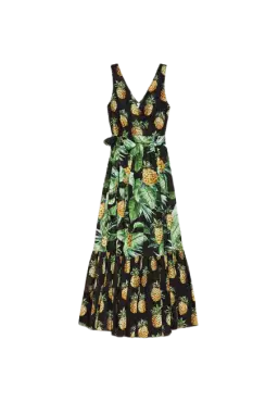 Abito lungo nero donna con stampa ananas | TWINSET Abito lungo nero donna con stampa ananas | TWINSET