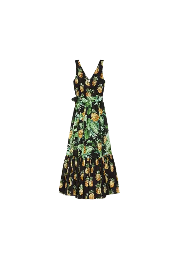 Abito lungo nero donna con stampa ananas | TWINSET Abito lungo nero donna con stampa ananas | TWINSET