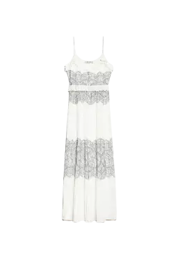 Abito lungo neve donna con intarsio di pizzo Valencienne | TWINSET Abito lungo neve donna con intarsio di pizzo Valencienne | TWINSET