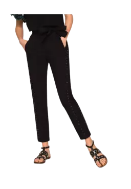 pantaloni neri donna con ricamo filo smerlato e eyelet | TWINSET pantaloni neri donna con ricamo filo smerlato e eyelet | TWINSET