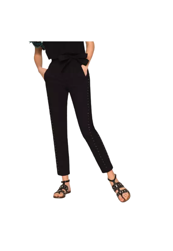 pantaloni neri donna con ricamo filo smerlato e eyelet | TWINSET pantaloni neri donna con ricamo filo smerlato e eyelet | TWINSET