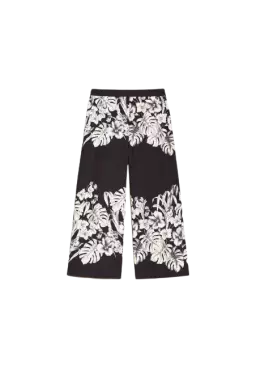 Pantaloni cropped ampi grafico nero donna con stampa a fiori | TWINSET Pantaloni cropped ampi grafico nero donna con stampa a fiori | TWINSET