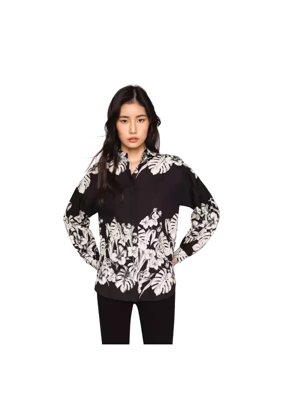 camicia grafico nero donna con stampa floreale | TWINSET camicia grafico nero donna con stampa floreale | TWINSET