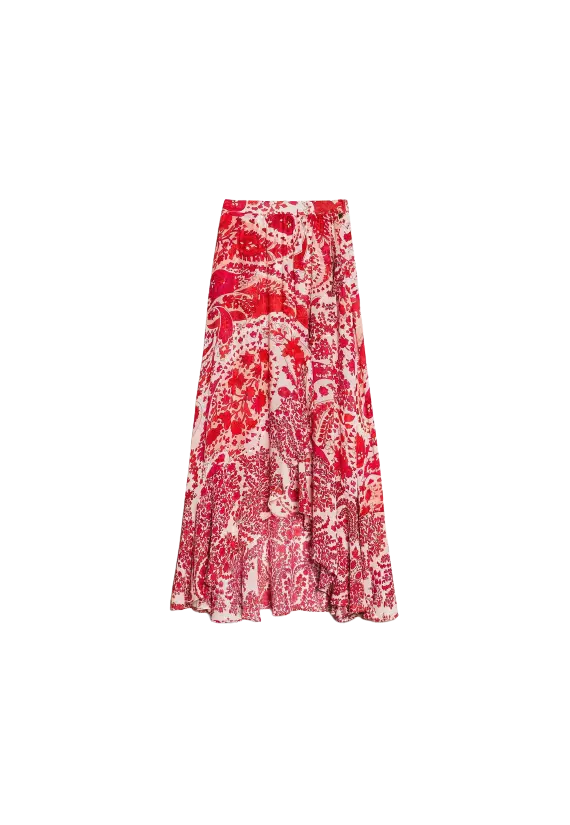 Gonna lunga asimmetrica rosso/bocciolo donna con stampa | TWINSET Gonna lunga asimmetrica rosso/bocciolo donna con stampa | TWINSET