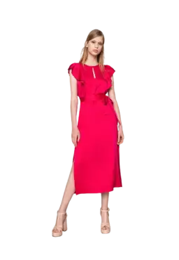 Abito lungo amarena donna con maniche corte a volant | TWINSET Abito lungo amarena donna con maniche corte a volant | TWINSET