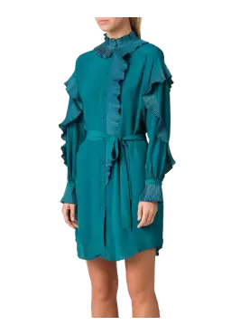 Abito mineral green donna con volant plissè | TWINSET Abito mineral green donna con volant plissè | TWINSET