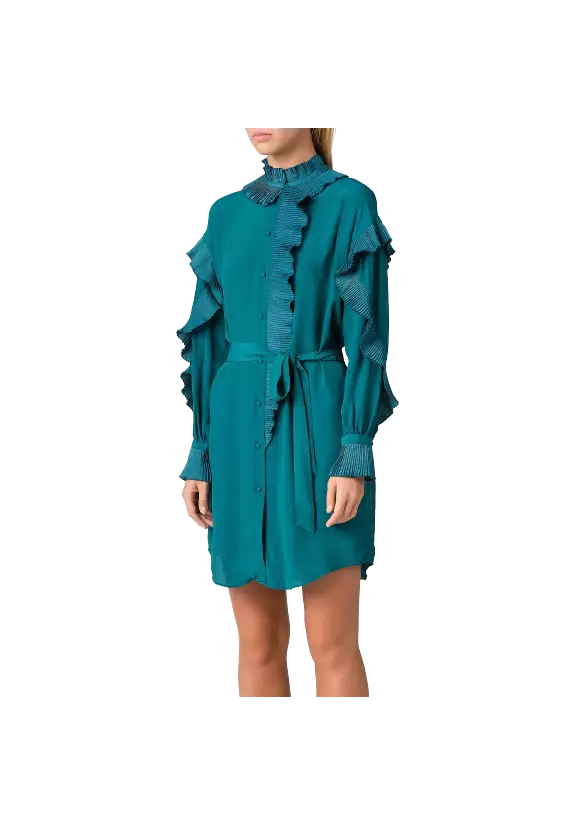 Abito mineral green donna con volant plissè | TWINSET Abito mineral green donna con volant plissè | TWINSET