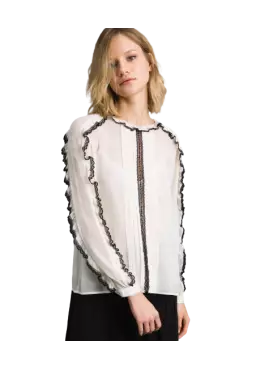 TWINSET Blusa Donna A-TI Maglia Volant Pizzo Georgette Bianca Nera ...