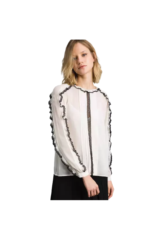 TWINSET Blusa Donna A-TI Maglia Volant Pizzo Georgette Bianca Nera ... TWINSET Blusa Donna A-TI Maglia Volant Pizzo Georgette Bianca Nera ...