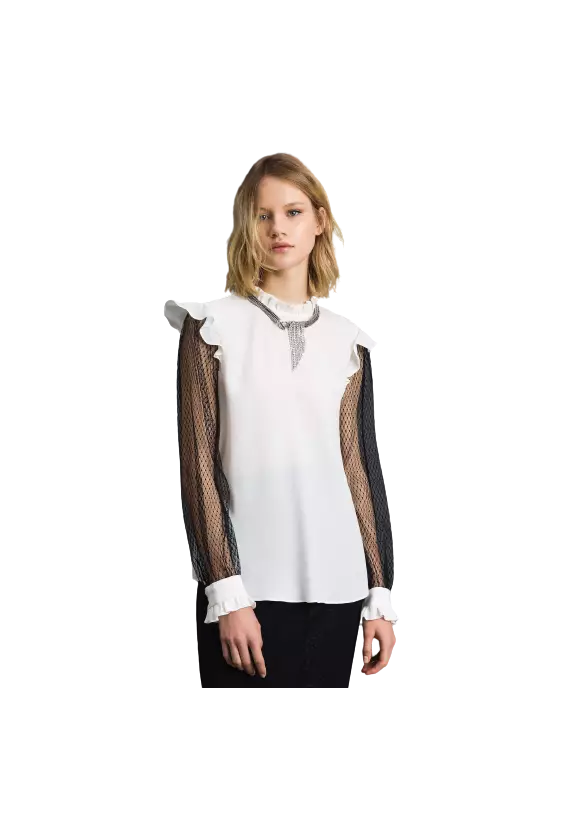 TWINSET Blusa Donna A-TI Maglia Seta Tulle trasparente Bianca Nera ... TWINSET Blusa Donna A-TI Maglia Seta Tulle trasparente Bianca Nera ...