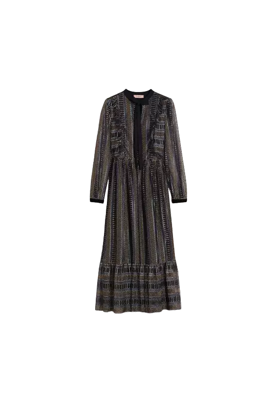 TWINSET Abito Donna A-TI Vestito Lungo Pizzo Volant Lurex Nero Nuov... TWINSET Abito Donna A-TI Vestito Lungo Pizzo Volant Lurex Nero Nuov...