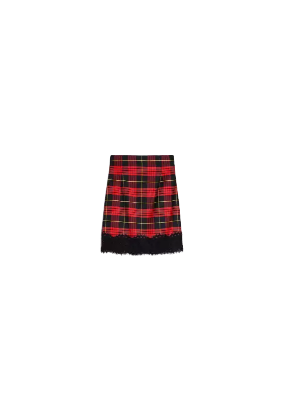 TWINSET Gonna Donna A-TI Corta Vita Alta Lana Quadri Pizzo Zip Ross... TWINSET Gonna Donna A-TI Corta Vita Alta Lana Quadri Pizzo Zip Ross...