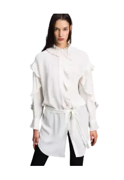 TWINSET Vestito Donna A-TI Abito Tunica Misto Seta Crepe Cinta Bian...