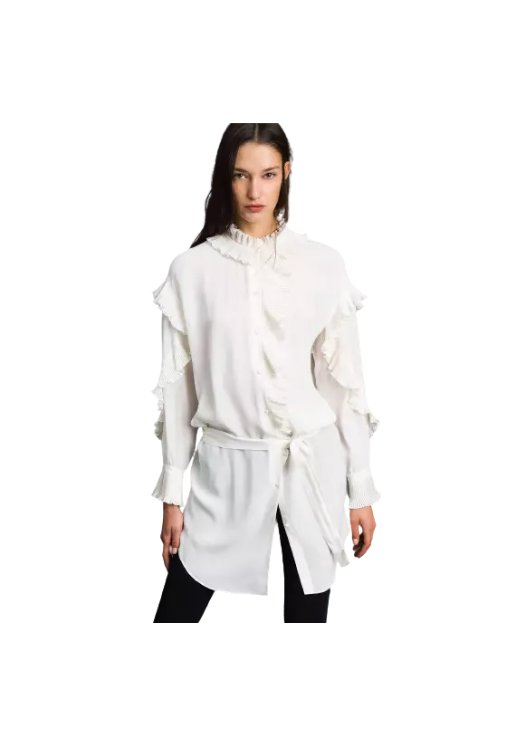 TWINSET Vestito Donna A-TI Abito Tunica Misto Seta Crepe Cinta Bian... TWINSET Vestito Donna A-TI Abito Tunica Misto Seta Crepe Cinta Bian...