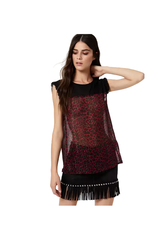 LIU JO Top Donna A-TI Georgette Chiusura Goccia Bottone Rosso Leopa... LIU JO Top Donna A-TI Georgette Chiusura Goccia Bottone Rosso Leopa...