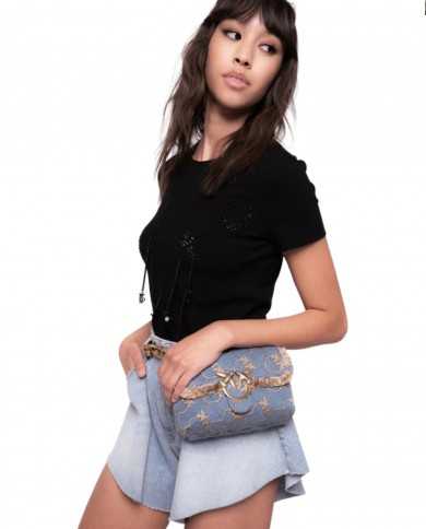 t-shirt nero limousine da donna con dettagli ricamati | PINKO t-shirt nero limousine da donna con dettagli ricamati | PINKO
