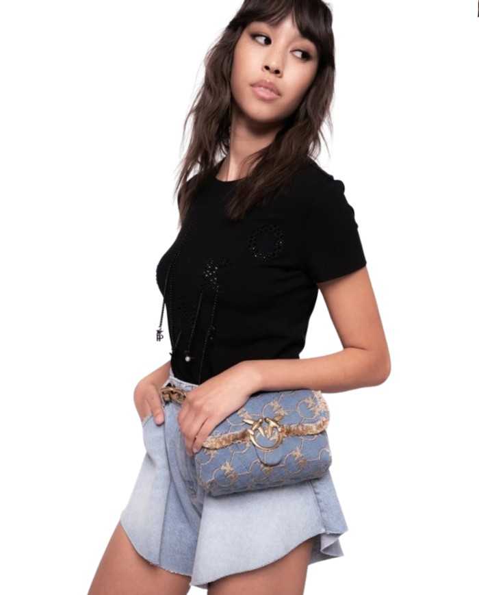 t-shirt nero limousine da donna con dettagli ricamati | PINKO t-shirt nero limousine da donna con dettagli ricamati | PINKO