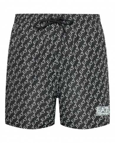 costume mare boxer nero da uomo con motivo logato all-over | EA7