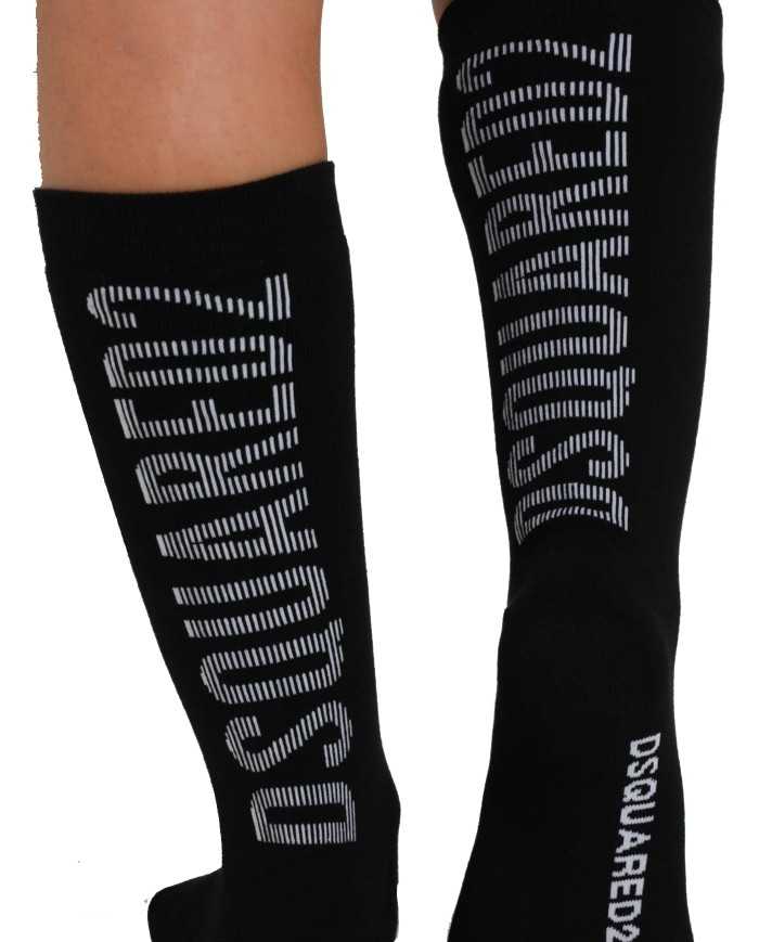 calzini neri da uomo con logo stampato in verticale | DSQUARED2
