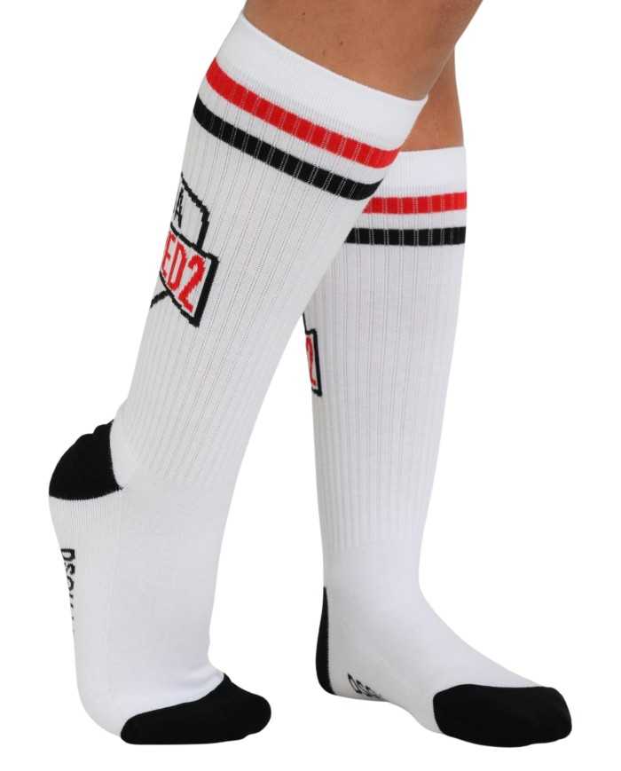 calzini white uomo con tallone, stripes e logo in contrasto | DSQUARED