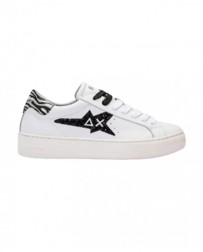 sneakers bianche/nere donna con fantasia zebrata e logo patch | SUN68 sneakers bianche/nere donna con fantasia zebrata e logo patch | SUN68