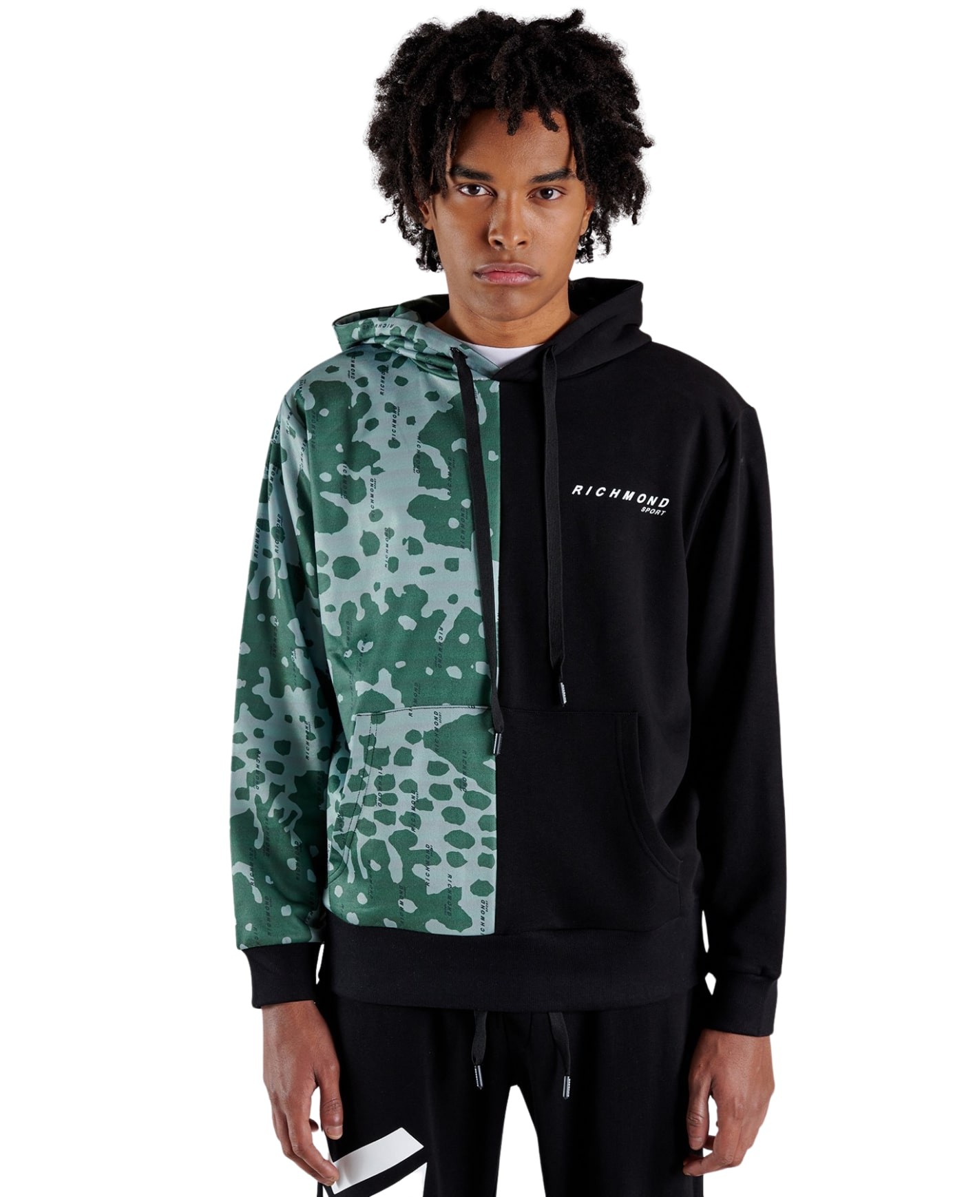 RICHMOND Felpa Uomo UMA22029FE A EE Cappuccio Cotone Bicolor 01 NER