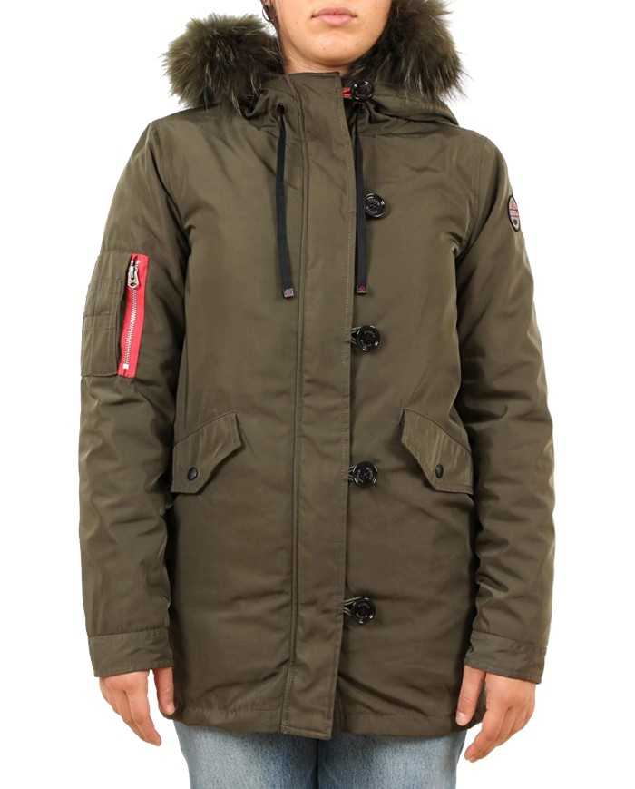 MUSEUM Giaccone Donna WILD JA72NY309 Parka Cappuccio Pelliccia Verd...
