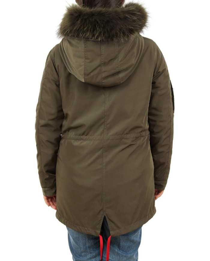 MUSEUM Giaccone Donna WILD JA72NY309 Parka Cappuccio Pelliccia Verd...