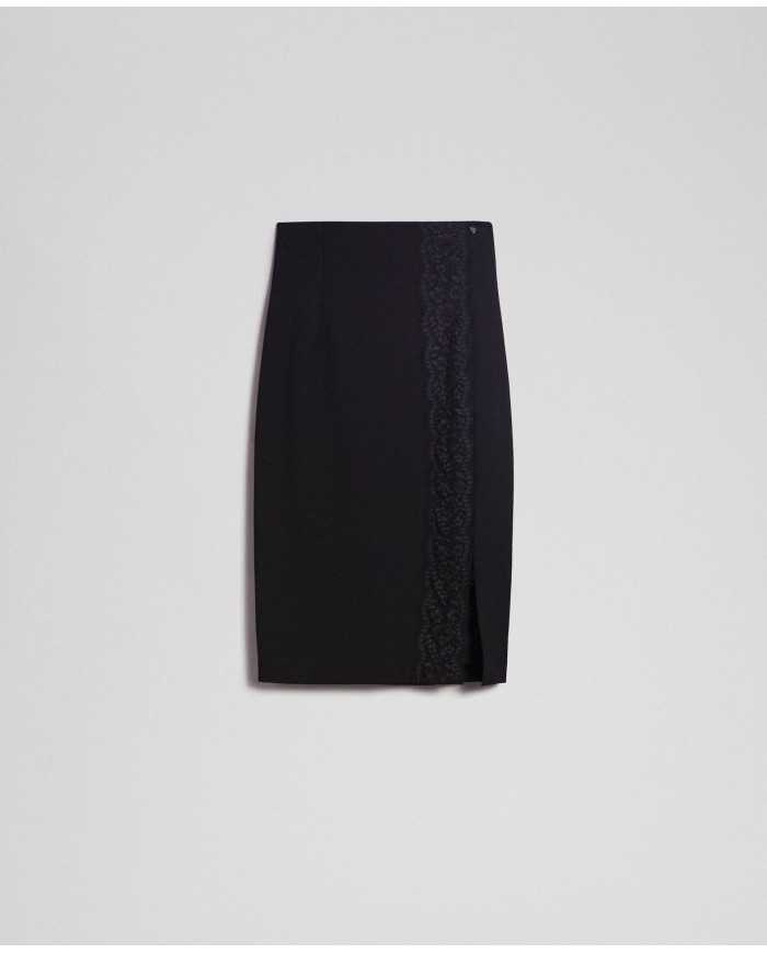 TWINSET Gonna Donna A-TI Vita Alta Lunga Pizzo Nero Spacco Stretch ... TWINSET Gonna Donna A-TI Vita Alta Lunga Pizzo Nero Spacco Stretch ...