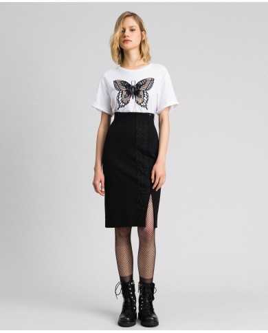 TWINSET Gonna Donna A-TI Vita Alta Lunga Pizzo Nero Spacco Stretch ... TWINSET Gonna Donna A-TI Vita Alta Lunga Pizzo Nero Spacco Stretch ...