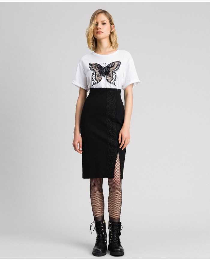 TWINSET Gonna Donna A-TI Vita Alta Lunga Pizzo Nero Spacco Stretch ... TWINSET Gonna Donna A-TI Vita Alta Lunga Pizzo Nero Spacco Stretch ...