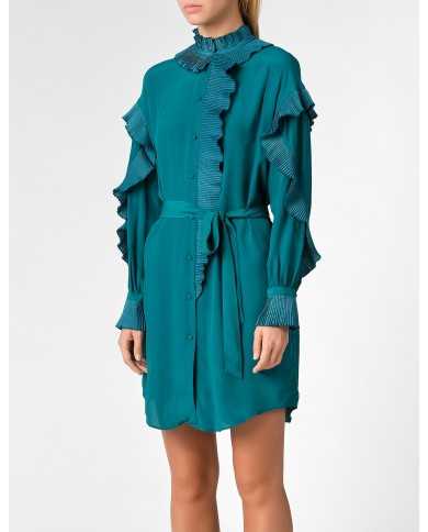 Abito mineral green donna con volant plissè | TWINSET Abito mineral green donna con volant plissè | TWINSET
