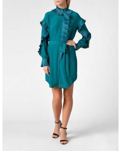 Abito mineral green donna con volant plissè | TWINSET Abito mineral green donna con volant plissè | TWINSET