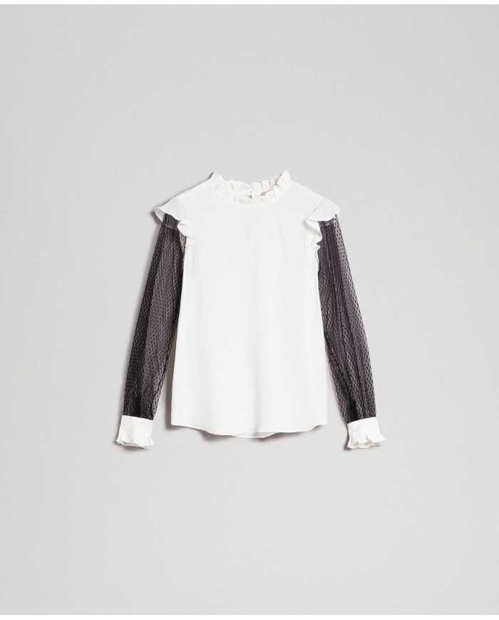 TWINSET Blusa Donna A-TI Maglia Seta Tulle trasparente Bianca Nera ... TWINSET Blusa Donna A-TI Maglia Seta Tulle trasparente Bianca Nera ...