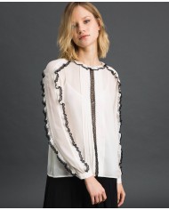 TWINSET Blusa Donna A-TI Maglia Volant Pizzo Georgette Bianca Nera ...