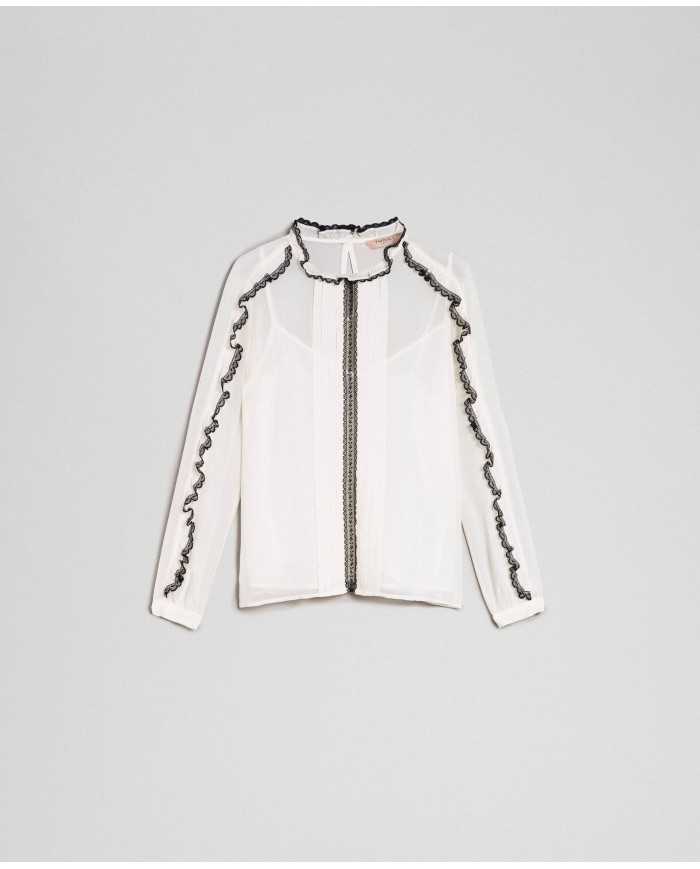 TWINSET Blusa Donna A-TI Maglia Volant Pizzo Georgette Bianca Nera ... TWINSET Blusa Donna A-TI Maglia Volant Pizzo Georgette Bianca Nera ...