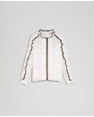 TWINSET Blusa Donna A-TI Maglia Volant Pizzo Georgette Bianca Nera ...