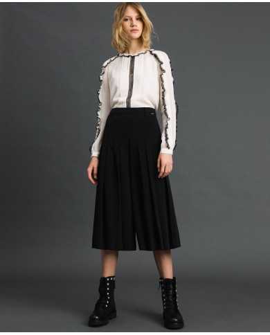 TWINSET Blusa Donna A-TI Maglia Volant Pizzo Georgette Bianca Nera ...