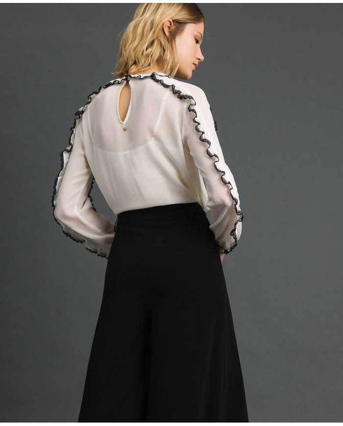 TWINSET Blusa Donna A-TI Maglia Volant Pizzo Georgette Bianca Nera ...