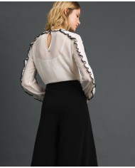 TWINSET Blusa Donna A-TI Maglia Volant Pizzo Georgette Bianca Nera ...